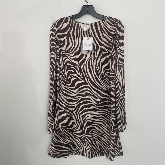Revolve Stone Cold Fox Dress Basier Dress brown zebra satin size L $228msrp - Picture 9 of 9